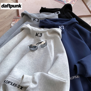 高领连帽卫衣男女秋冬美式 拼接k3刺绣外套boxy硬挺内搭加绒套头衫