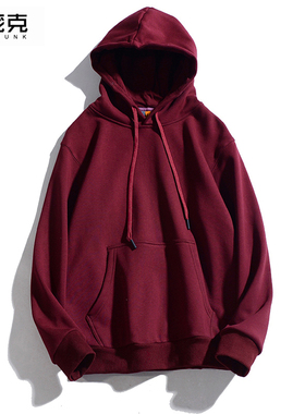 ulzzang慵懒风连帽卫衣男女ins潮酒红色cec超火百搭宽松外套帽衫