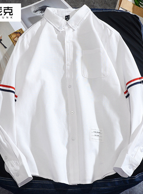 秋季BF双袖标衬衫白色男女潮牌休闲长袖织带衬衣网红情侣同款上衣