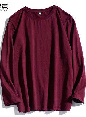 ulzzang纯棉长袖t恤男女ins潮酒红色cec超火百搭宽松显瘦打底上衣