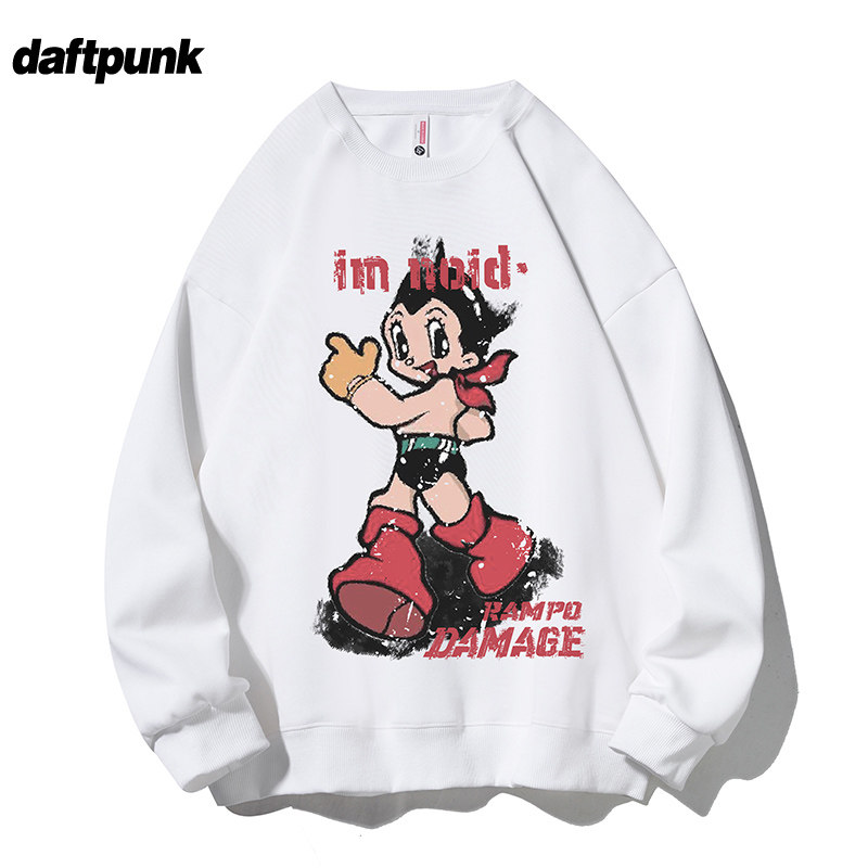 美式复古卡通印花圆领加绒卫衣