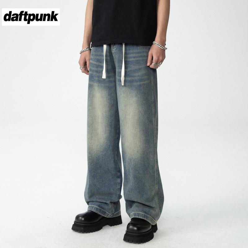 美式牛仔裤水洗复古直筒宽松高街