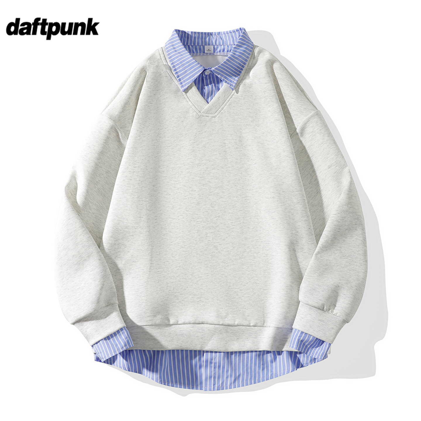 重磅条纹假两件翻领卫衣Polo领