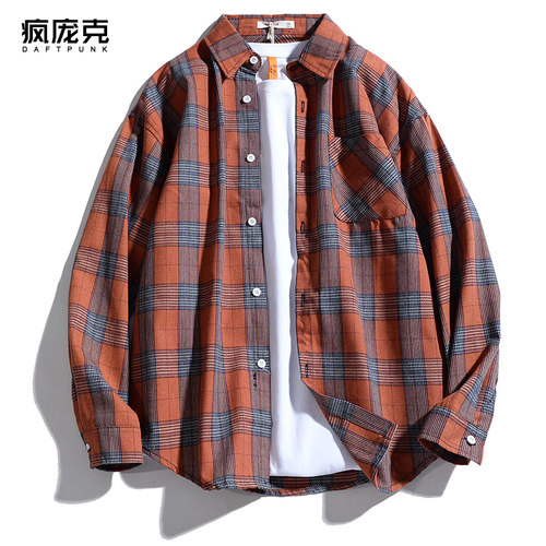 外穿百搭韩版宽松长袖格子衬衫