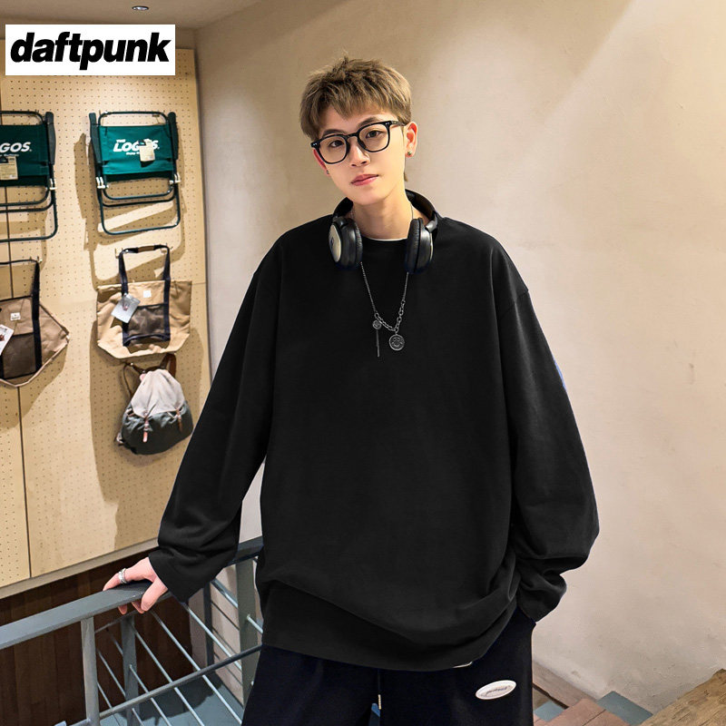 重磅纯棉纯色宽松圆领长袖t恤男女美式复古山系内搭打底衫上衣潮,男装,T恤,淘宝优惠券,粉丝福利购,淘宝优惠卷