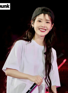 IU李知恩同款纯白色宽松短袖T恤女夏美式潮牌纯棉落肩半袖上衣男