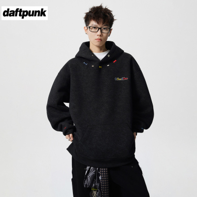 重磅砂洗彩虹刺绣字母连帽卫衣