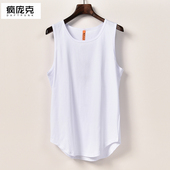 潮流高街欧美纯大白色圆弧下摆立体加长男女情侣款 纯棉背心上衣夏