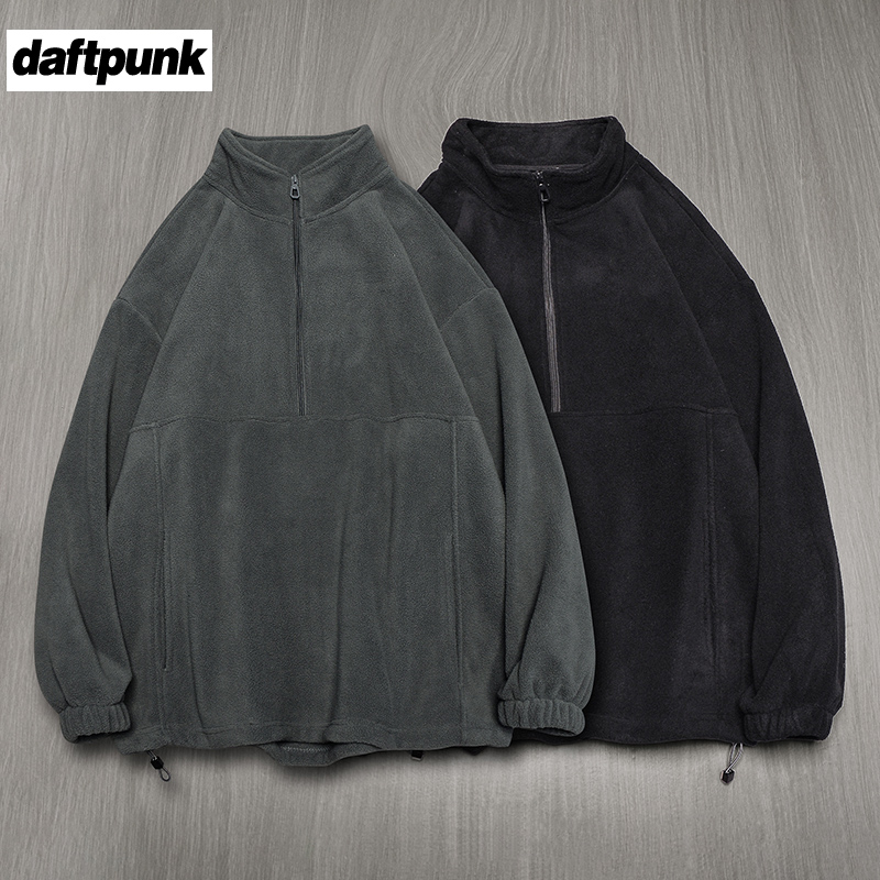 美式重磅摇粒绒外套半拉链卫衣