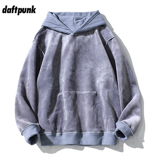 600g重磅金丝绒秋冬连帽卫衣日系复古纯色厚实运动帽衫 外套 男女款