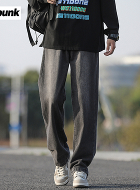 daftpunk疯庞克牛仔裤男款春秋冬季复古男士做旧宽松直筒休闲裤子