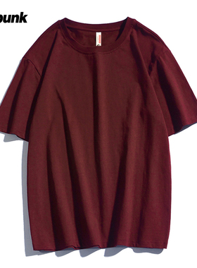 ulzzang纯棉短袖t恤男女ins潮酒红色cec超火百搭宽松显瘦半袖上衣
