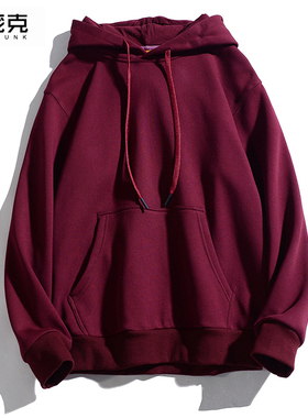 ulzzang慵懒风连帽卫衣男女ins潮酒红色cec超火宽松外套加绒帽衫