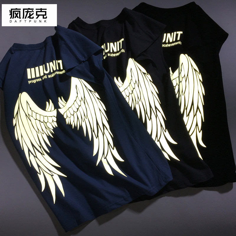 反光翅膀印花短袖男t恤潮流潮牌ins体恤女夏季新款纯棉时尚上衣服,男装,T恤,淘宝优惠券,粉丝福利购,淘宝优惠卷