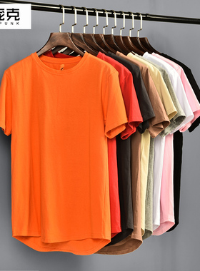 ulzzang复古加长潮牌暗黑高街圆弧下摆纯棉打底大男女情侣短袖T恤