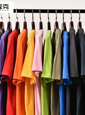 情侣装夏装240g水洗纯棉白色T恤男女同款宽松休闲cec厚实短袖上衣