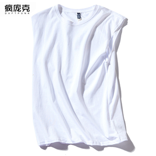 t恤 潮牌无袖 ins背心男潮夏季 男女宽松纯棉纯白色坎肩运动健身砍袖