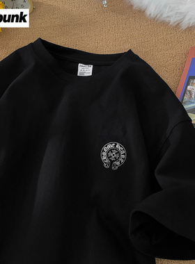 疯庞克潮牌克罗印花纯棉短袖情侣装夏装新款百搭休闲男女同款T恤