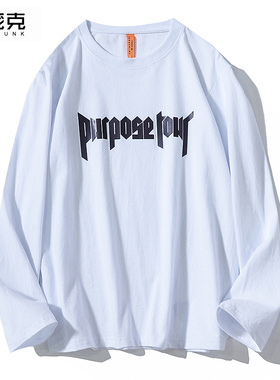欧美嘻哈英文印花长袖T恤男女潮牌街头宽松情侣款oversize体恤衫