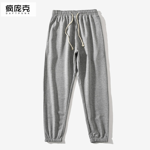 秋季潮牌九分束脚男生灰色运动裤