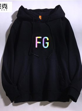 秋季欧美街头卫衣FG反光富贵连帽卫衣男女高街宽松潮慵懒情侣外套