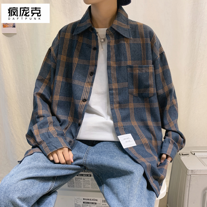 衬衫男长袖韩版宽松衬衣外套港风