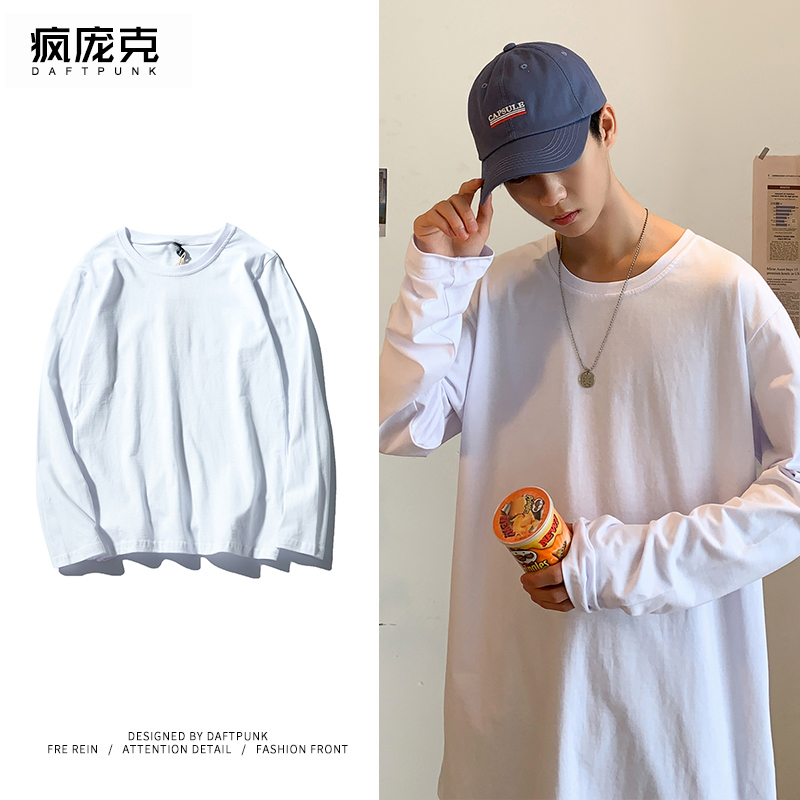 复古街头网红纯白色打底长款t恤