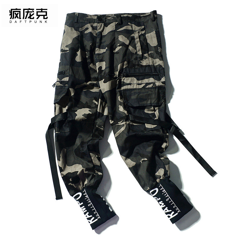 秋季纯棉迷彩裤子男女韩版潮流束脚九分裤休闲工装裤情侣飘带长裤在类目 男装, 休闲裤中 - 来自Buy2taobao.com提供专业的淘宝代购服务