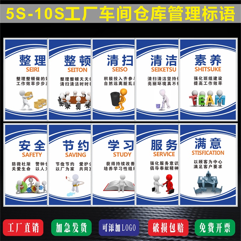 工厂车间5S-10S管理标语KT板包边