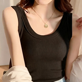 上衣 显瘦外穿打底无袖 螺纹纯色U领吊带背心女夏季 防走光内搭修身
