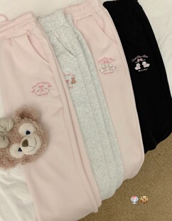 甜妹可爱小个子直筒裤子女秋冬垂感加绒加厚运动卫裤百搭软妹长裤