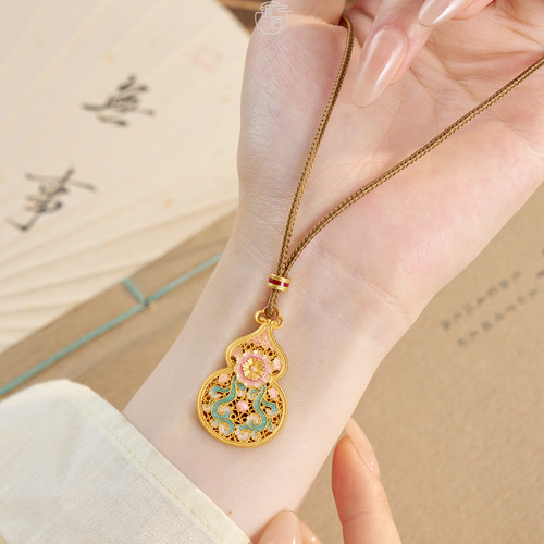 银匠[万年欢] 新中式国风锁骨链足银999.9珐琅彩葫芦百搭编绳项链