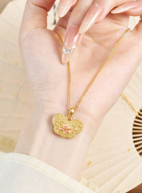 银匠 [喜秋天] 国风新中式描金牡丹花足银999.9项链女百搭锁骨链