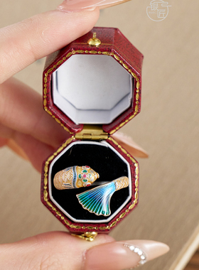 银匠 [锦鲤好运] 新中式国风足银999.9珐琅彩鱼开口可调节戒指女