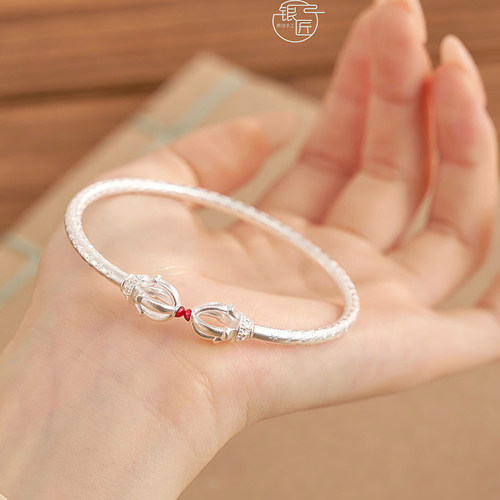 银匠[澹川]新中式国风足银999.9手镯宫廷系列鸢尾花刻字心经手环