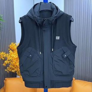 【现货】2266新款针织加厚拼接连帽马甲男修身工装百搭休闲外套男