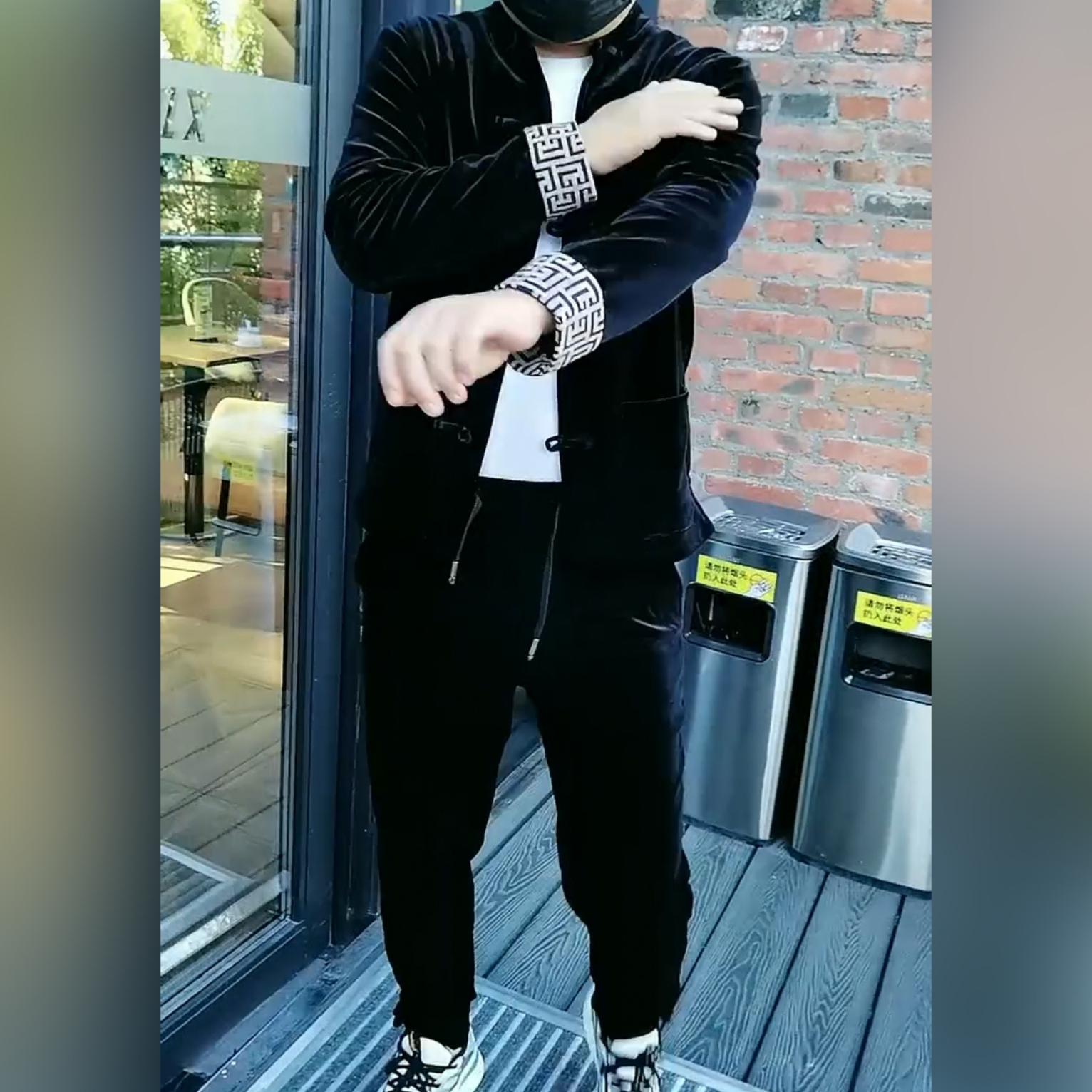 现货8868金丝绒套装唐装唐风