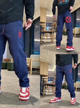 【现货】W3387男裤秋冬加绒新款潮流印花休闲裤显瘦百搭时尚