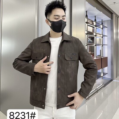 【现货】8231男士翻领皮夹克短款休闲百搭修身外套时尚潮流