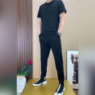 （现货）23101欧洲站男士夏季透气休闲运动套装时尚潮流两件套