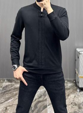 【现货】23288男士新品盘扣唐装小衫修身弹力欧货中国风T恤衫