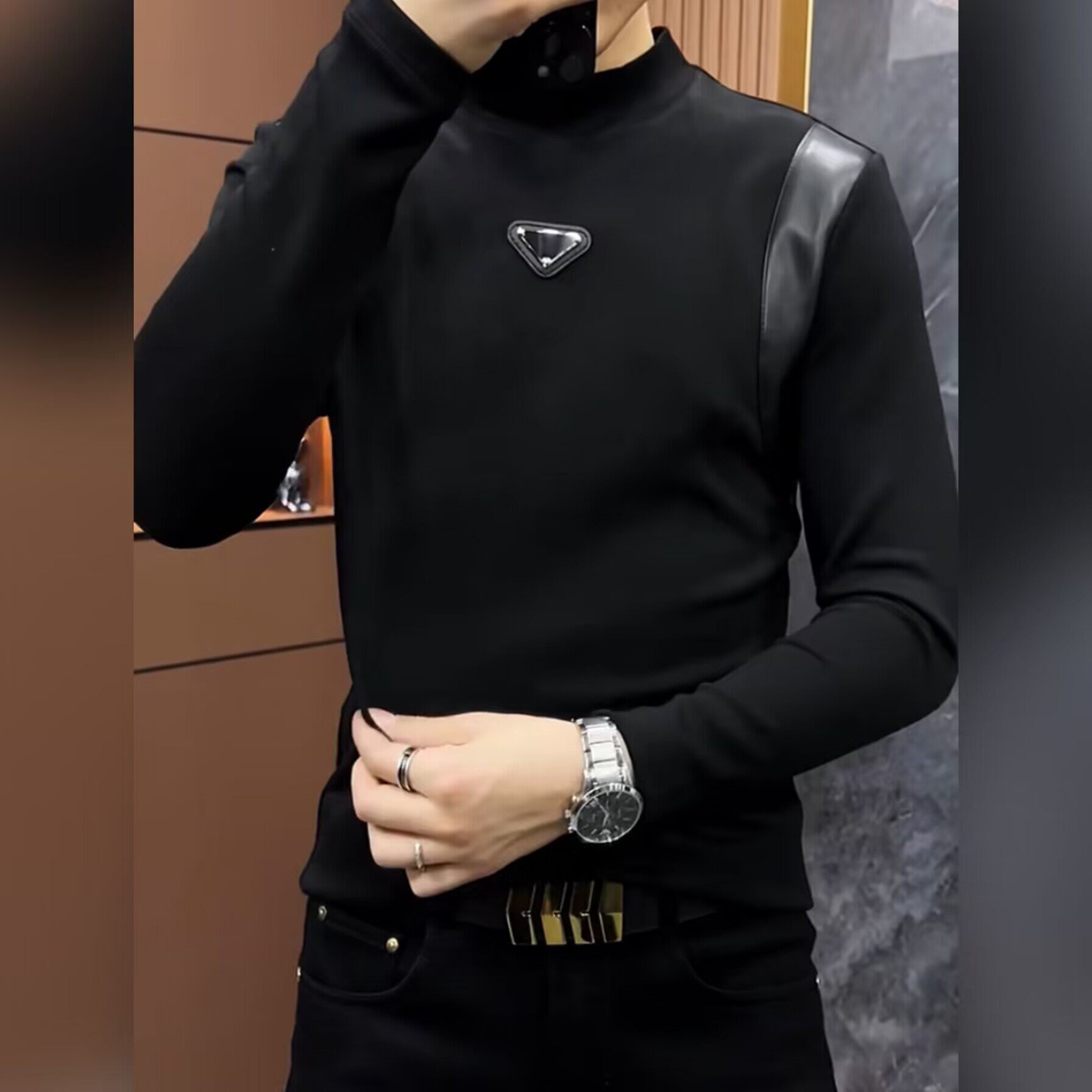 【现货】23198男士春季新品欧货长袖小衫时尚修身弹力休闲T恤衫