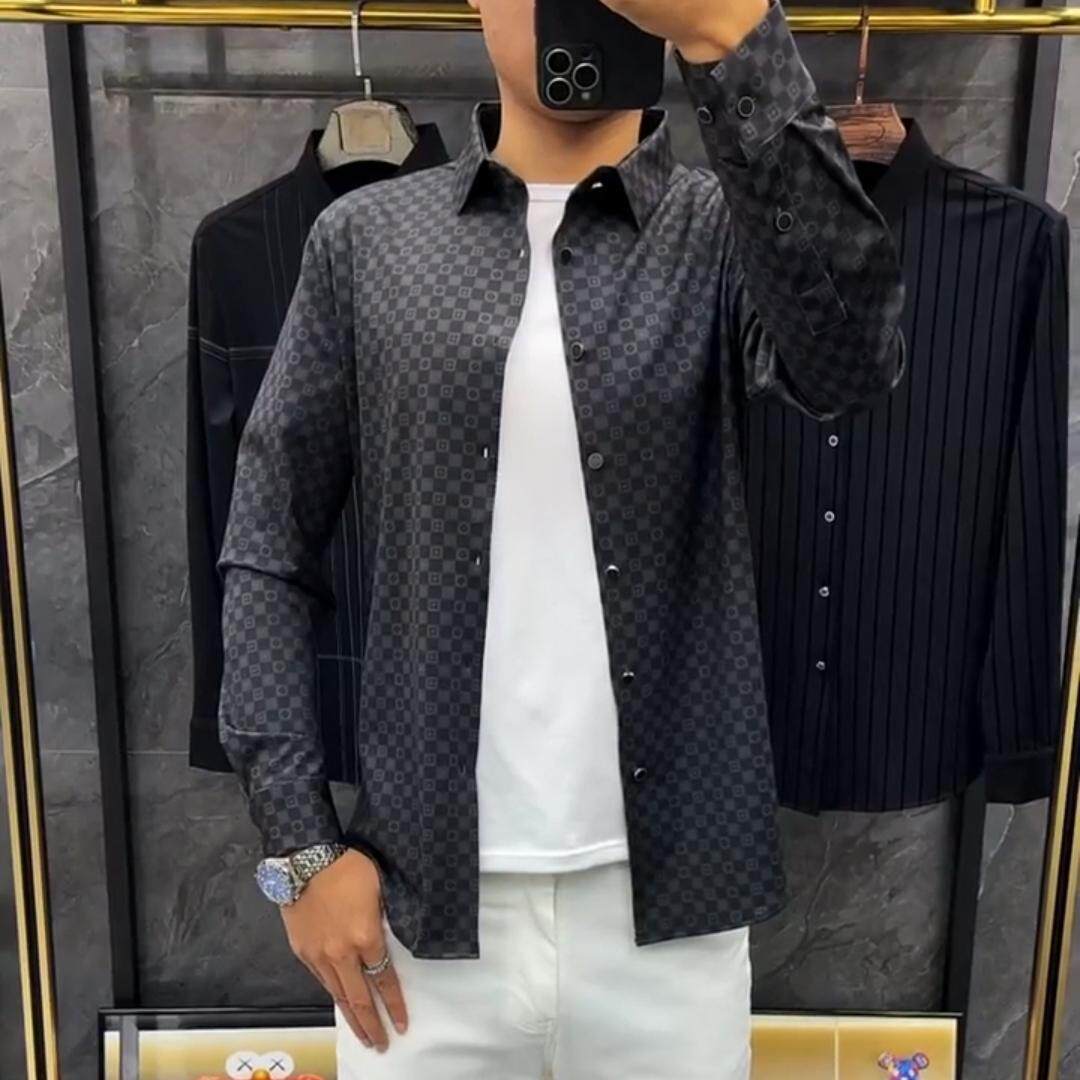 【现货】2039男士春季新款格长袖衬衫时尚休闲百搭舒适修身高级感