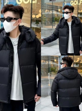 【现货】78222黑色连帽短款羽绒服男女冬季保暖时尚百搭外套