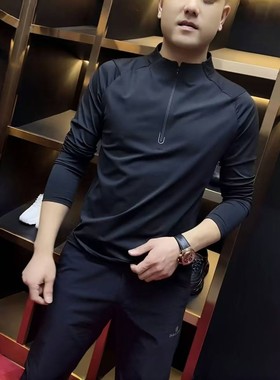 【现货】68096男士半拉链套头长袖小衫长袖立领休闲透气轻薄上衣