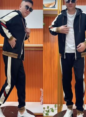 【现货】24626秋季新款男士拼色休闲运动套装帅气百搭连帽外套