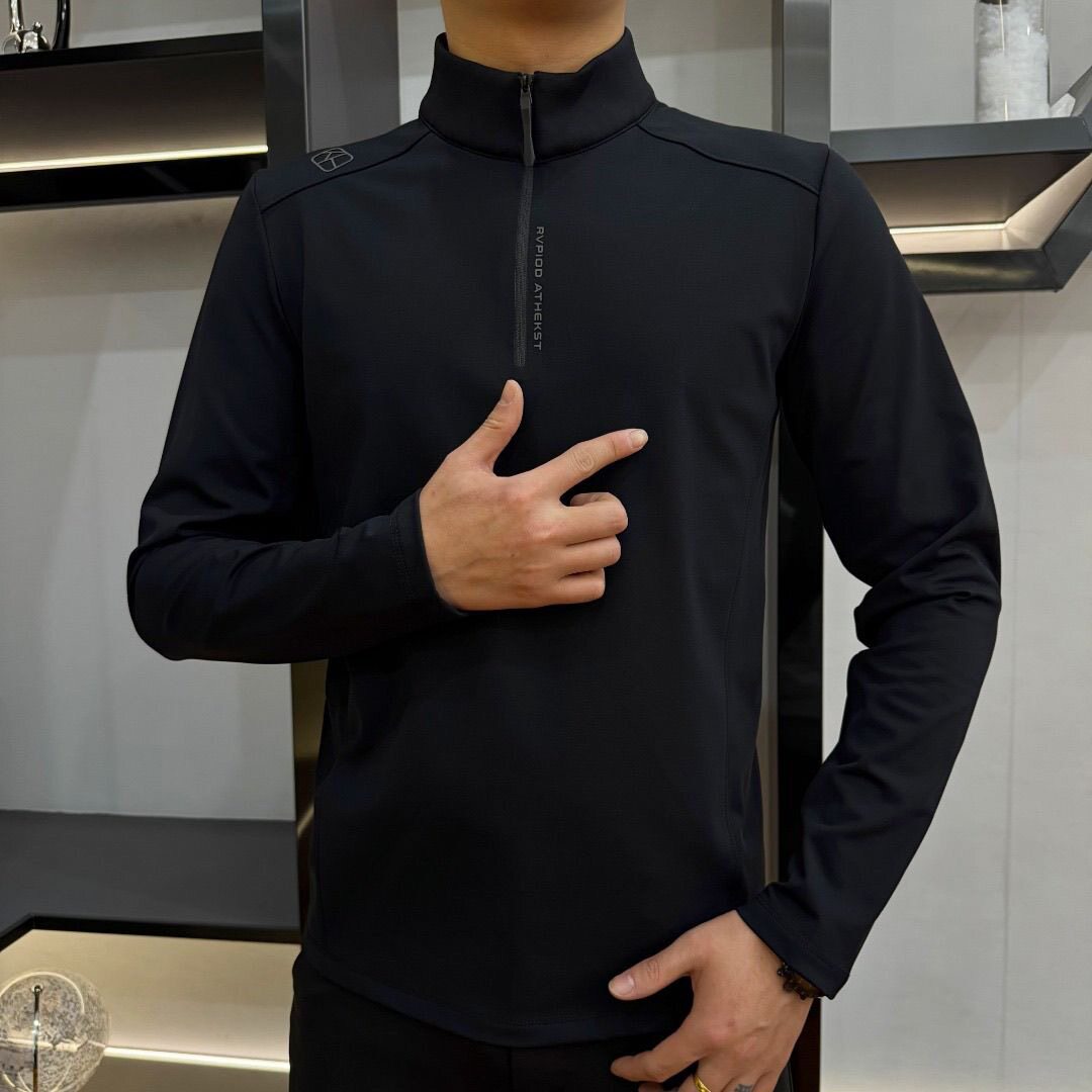 【现货】35219户外风男士黑色立领长袖T恤加绒保暖打底衫上衣古