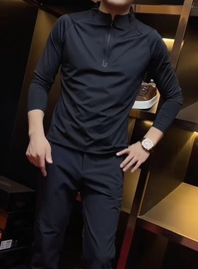 【现货】68096男士半拉链套头长袖小衫长袖立领休闲透气轻薄上衣