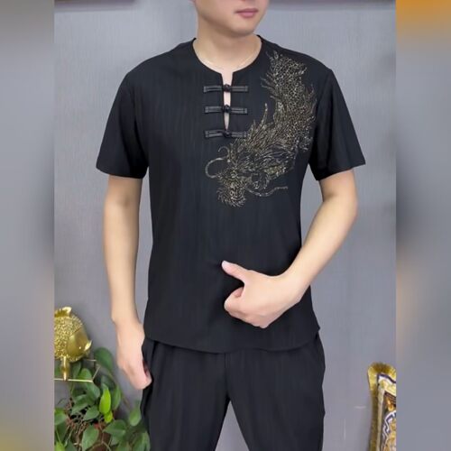 欧货烫钻弹力透气印花短袖套装