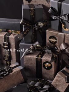 羽毛压纹包装纸轻奢高级感礼物包装纸生日礼物纸黑金礼盒礼品纸
